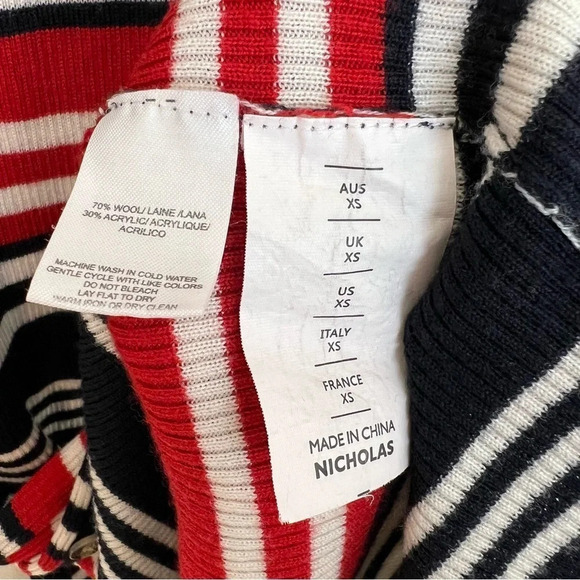 Nicholas Rib Knit Stripe Wool Bodycon Cardigan Dress Black Red XS Classic Winter - Picture 5 of 7
